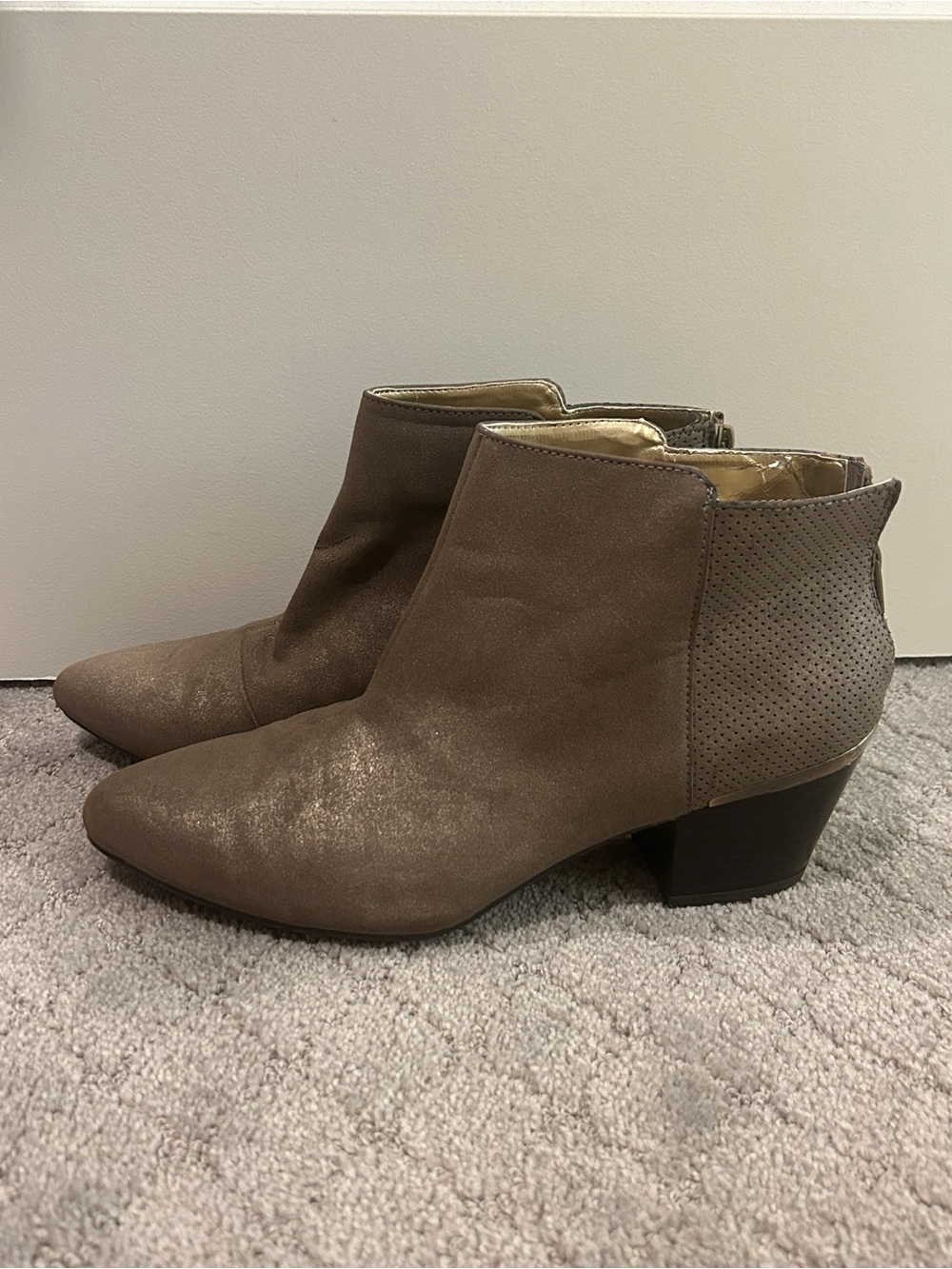 Jennifer Lopez Taupe Suede Ankle Booties with Block Heel